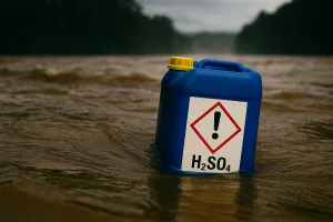 ự Cố Axit Sunfuric Đắk Lắk khiến Can hóa chất trôi nổi giữa dòng nước lũ